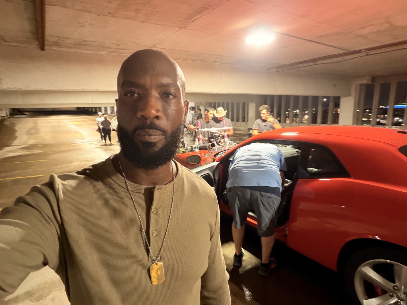 Derrick De-Mond on set at night